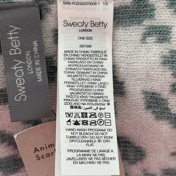 Sweaty Betty Leopard Print Blue Green Winter Scarf Wool Alpaca‎ Cozy Layer New - Picture 5 of 9